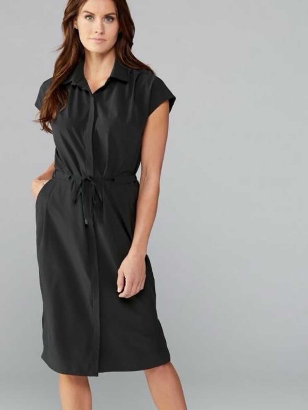 REI Co-Op Sun Down Shirt Dress Black Travel Athletic Athleisure Quick Dry Sz S